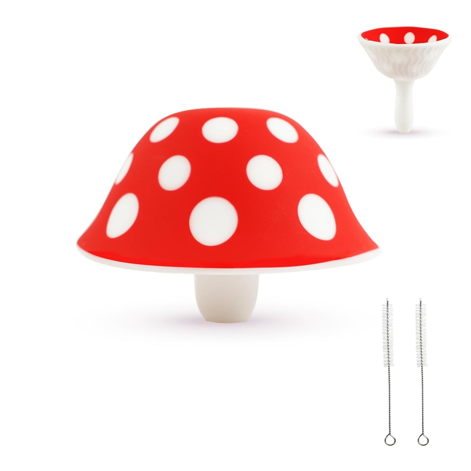 Silicone Mushroom Funnel, Small Mushroom Funnels for Kitchen Use Filling Bottles, Foldable Kitchen Funnel with 2 Cleaning Brushes, Cute Kitchen Gadgets Accessories Gifts for Mother's Day Birthday