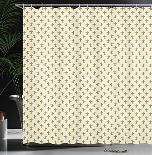 ABAKUHAUS rétro Rideau de Douche, Fleur de la Conception Lily, Tissu Ensemble de Décor de Salle de Bain avec Crochets, 175 cm x 180 cm, Crème et Jaune – vue 3