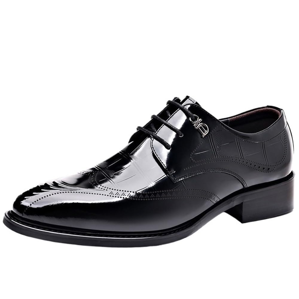 Men Dress Shoes Oxford Classic Leather Pointed Toe Brogue Tuxedo Wedding Business Formal Lace Up Comfortable Stylish Non
