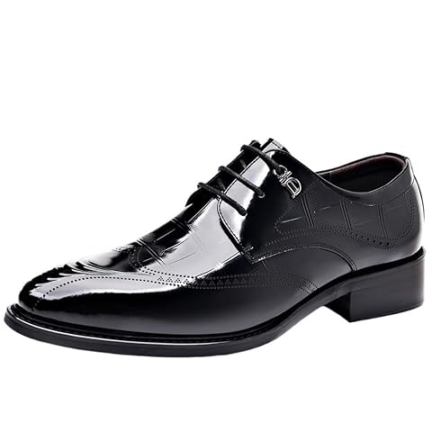 Men Dress Shoes Oxford Classic Leather Pointed Toe Brogue Tuxedo Wedding Business Formal Lace Up Comfortable Stylish Non