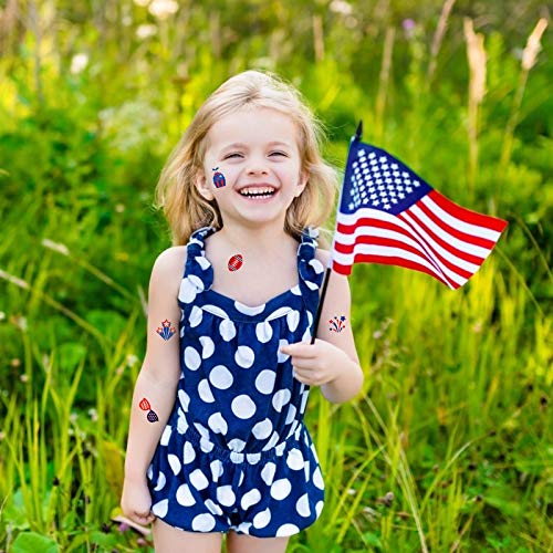 Fourth Of July Temporary Tattoo, Zerhok 12 Sheet Independence Day Tattoos American Flag Red White & Blue Design Usa Stickers For Labor Day Memorial Day Party Supplies #TOP3