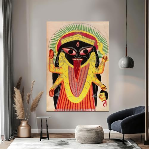 Kali Poster, Kali Holding a Demons Head, Kali Protection Print, Kali Mantra Meditation Wall Art, Kali Hindu Goddess Art CANVAS Ready to Hang, Living Room Wall Deco Gallery Wrapped Wall Painting Office Poster Art Housewarming Gift 8x10 ART - 442