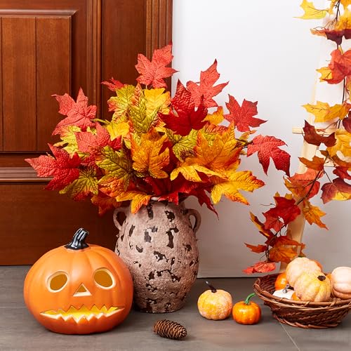 Sahoottie 6 Pcs Fall Leaves Stems Fall Maple Leaves Silk