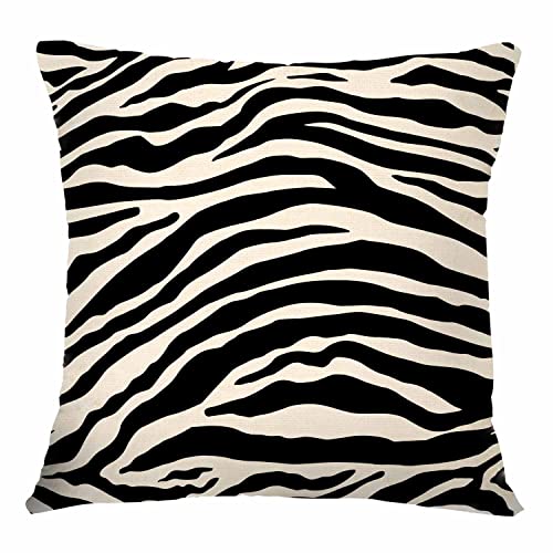 Hysing Zebra Print Throw Pillow Covers 18 X 18 Inch,Camo Skin Black And White Animal Print Linen Square Pillow Cases Decorative Cushion Cover For Sofa Bedroom Living Room #TOP20