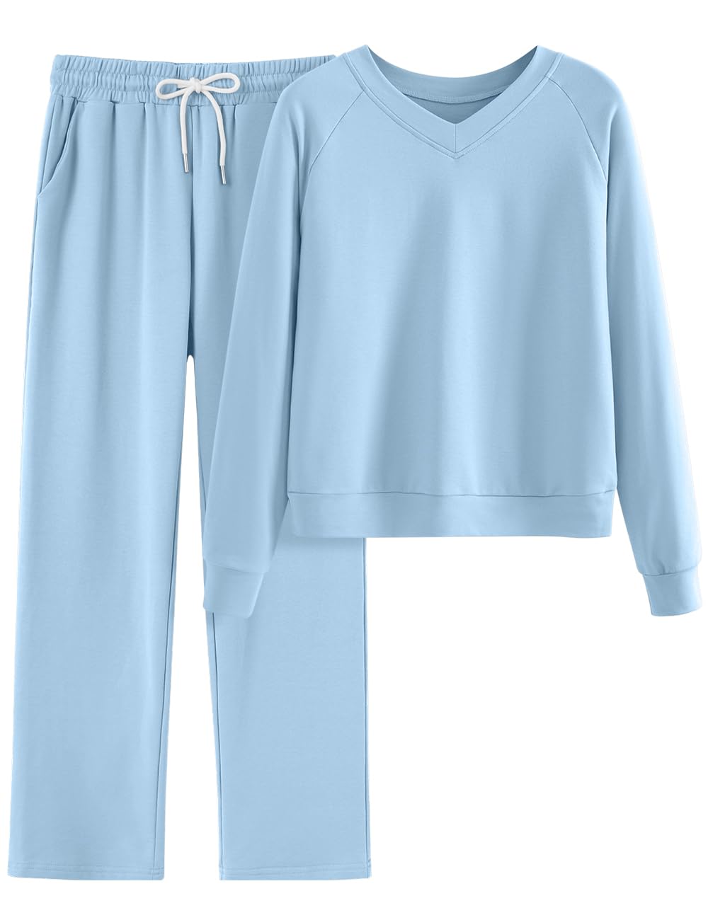 Womens Two Piece Outfits Sweatsuit Set V Neck Sweatshirt Long Pant Tracksuit Lounge Sets with Pockets 2024