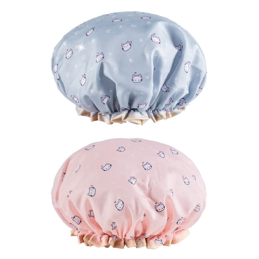 LEEQ Gorro Ducha Impermeable, Azul, Rosa,Gorros de Ducha Reutilizable de Doble Capa, Gorro Ducha Mujer con Bandas de Goma para Spa Salón Viaje Hotel Hogar (2 Piezas)