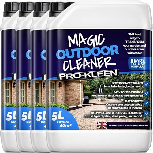 Pro-Kleen Magic Outdoor Cleaner 4 x 5L Black Spot Remover Spray and Leave Cleaner - Removes Stains, Marks & Lichen For Patios, Driveways, Indian Sandstone, Block Paving and more - Easy to Use Liquid