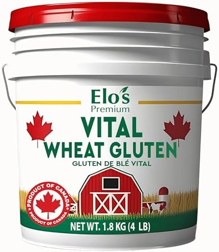 Elo’s Premium Vital Wheat Gluten (4 lb) | PRODUCT OF CANADA| High Protein, Non-GMO, Vegan | Perfect for Keto and Kosher Friendly | 100% Grown in Canada | Vegetarian Meat Substitute for Baking | Low Carb Alternative to Make Seitan