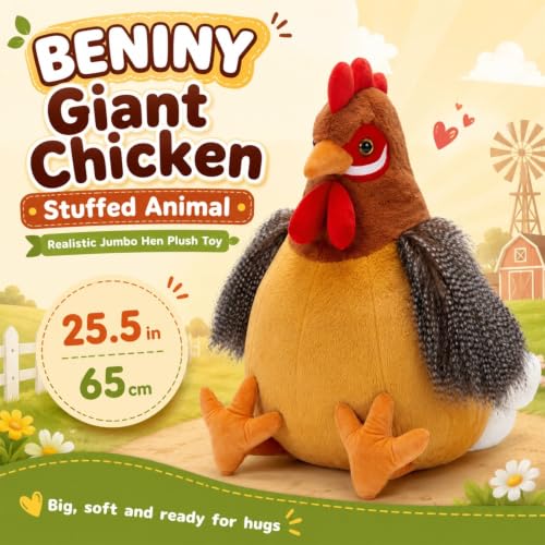 Image of BENINY 25.5 Inch Giant Chicken Stuffed Animal, Realistic Jumbo Hen Plush Toy, Soft Farm Animal Plushie for Kids, Girls, Boys, Easter Christmas Birthday Gifts