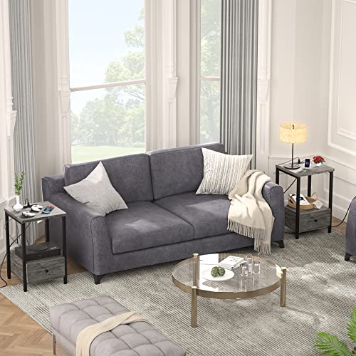 Ecoprsio Nightstands Set Of 2 With Charging Station, Modern Night Stand Bedside Table With Storage Drawer And Shelf, End Side Table With Usb Ports & Power Outlets For Bedroom Living Room, Grey Oak #TOP5