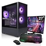 SYSTEMTREFF Basic Gaming Komplett PC Set AMD Ryzen 5 PRO 5655G 6x4.4GHz | Radeon RX Vega 7 4K | 512GB M.2 NVMe | 16GB DDR4 RAM | Windows 11 | 27 TFT Monitor | Desktop Paket Computer für Gamer, Gaming