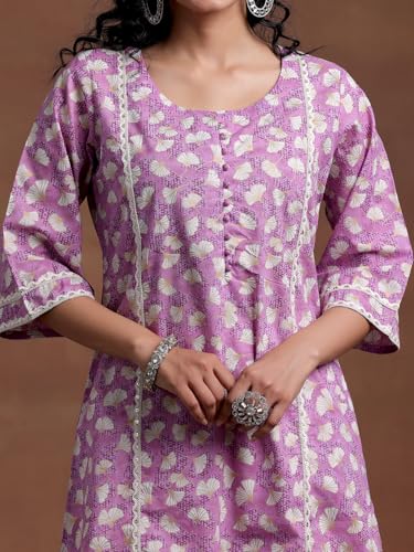 Image of Gerua by Libas Printed Cotton A-Line Kurta Purple