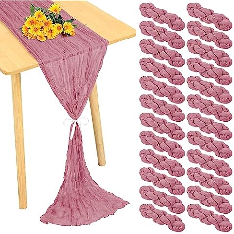 24 Pack Cheesecloth Table Runner 20 x 120 inch Cheese Cloth Table Runner Bulk,Romantic Boho Sheer Gauze Fabric Table Runners for Wedding Reception,Party,Bridal Shower Table Decor(Dusty Rose) Cover