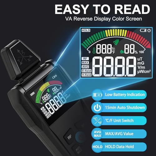 Image of EMF Meter Radiation Detector,5-in-1 EMF Detector,Magnetic Field & Radio Frequency Detector for EF MF RF Temperature Humidity,EMF Reader for Home,Office EMF Inspections and Ghost Hunting