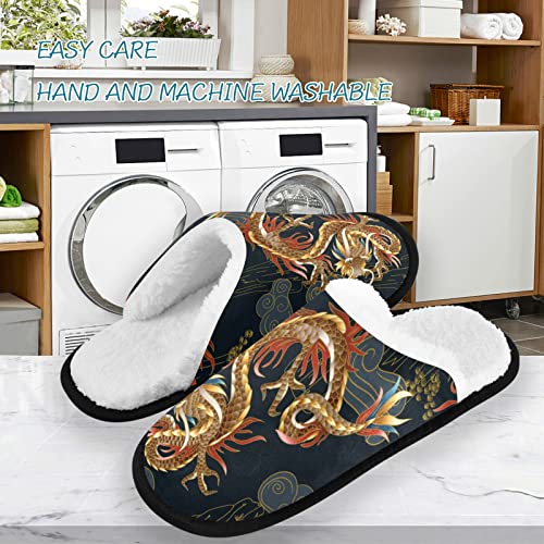 visesunny Chinese Traditional Dragon Cozy Fuzzy Mens Womens Memory Foam House Slippers Plush Fleece Indoor Outdoor Slipper3