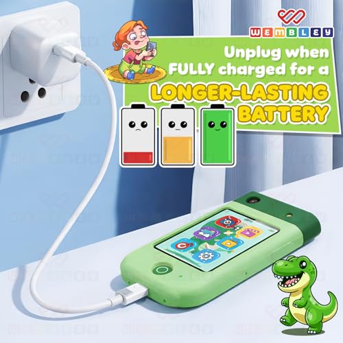 Image of Wembley My First Smart Phone| Dino Themed Mini Educational Toy with Rotating Camera| Fun & Learning Mobile for Kids Age 3+| Adorable, Smart & Entertaining Baby Phone (Dino)
