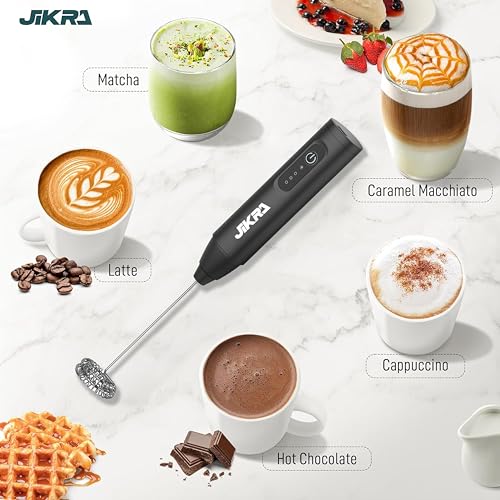Image of Electric Coffee Frother, USB Rechargeable Milk Frother Machine for Home | Dual Spring Stainless Steel Whisk | for Coffee, Latte, Cappuccino, Hot Chocolate
