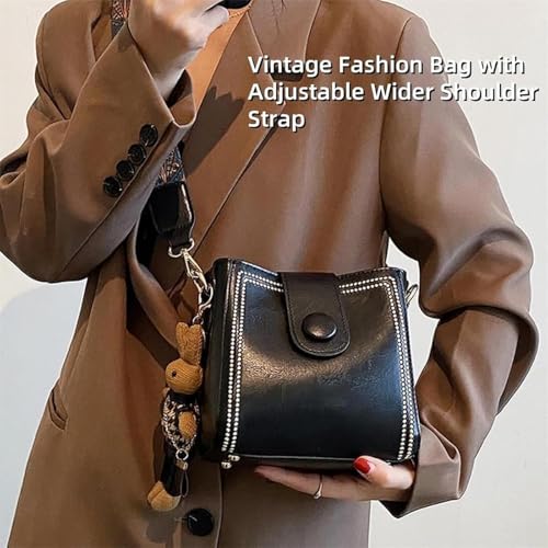 Bucket Bag, Womens Retro Water Bucket Shoulder Bag, with Adjustable Wide Shoulder Strap, Bunny Charm2