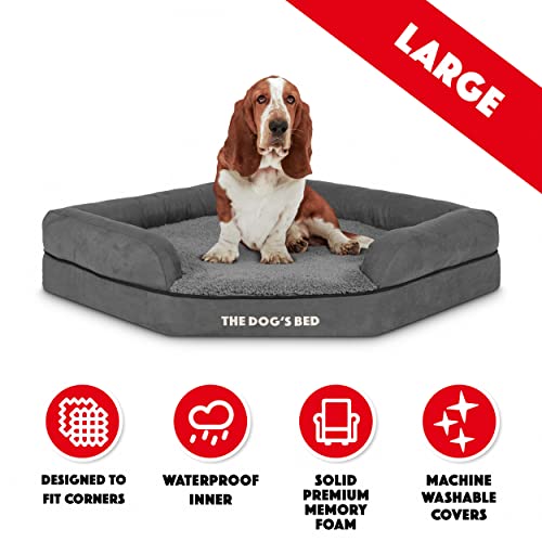 The Dog's Bed Orthopädisches Eck-Hundebett, Memory-Schaum, Wasserdicht, Mittel, Schwarzer Plüsch, lindert Schmerzen Bei Arthritis und Hüftdysplasie Therapeutisch Unterstützend, Tierärztlich Zugelassen
