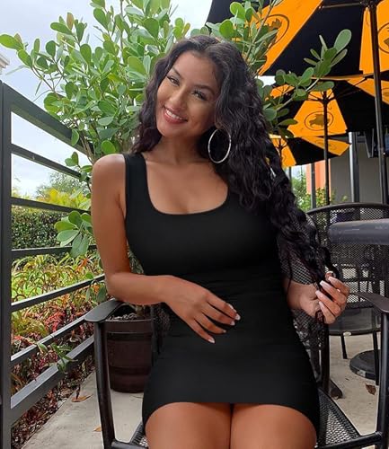 Valiamcep Women's Summer Tank Dress Square Neck Sexy Mini Bodycon Dress Ribbed Knit Fitted Casual Basic Dresses3