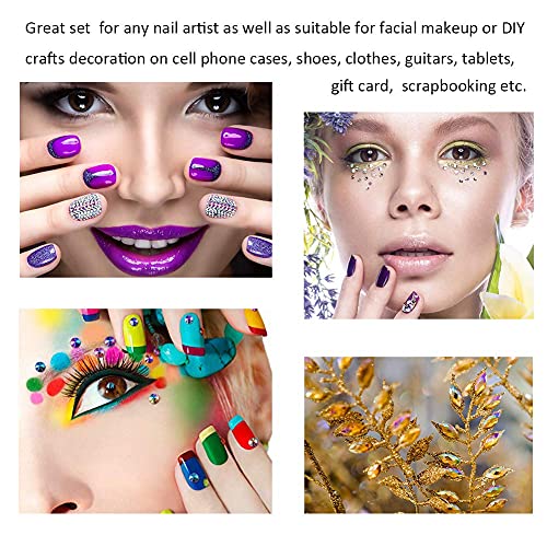 image for Aster Nail Art Rhinestones Kit 4000Pcs, Flat Back Sharp/Half Round/Hor