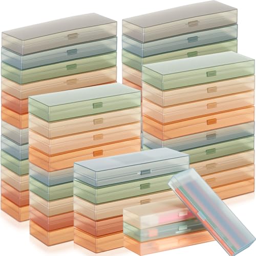 Image of Fainne 80 Pieces Back to School Plastic Pencil Boxes Pencil Case Bulk Frosted Clear Multi Colored Pens Holder Stackable Container with Lid & Snap for Stationery Office Classroom(Morandi Color)