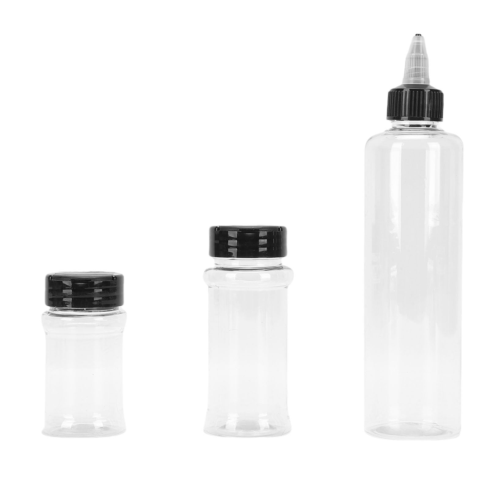 Zestaw Pojemników na Przyprawy, 100 Ml 150 Ml 300 Ml PET Przenośne Shakery do Przypraw Butelki na Płyny z torbą do Przechowywania z Pianki EVA, do Biwakowania na Zewnątrz, Lejek