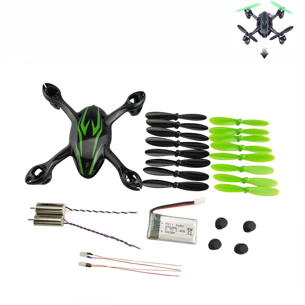 ZYGYRC Quadcopter Accessory Kit Spare Parts for Hubsan X4 H107C RC Drone, Black/Green Chassis, Motor, Battery, Propeller, Foot Pad, LED light