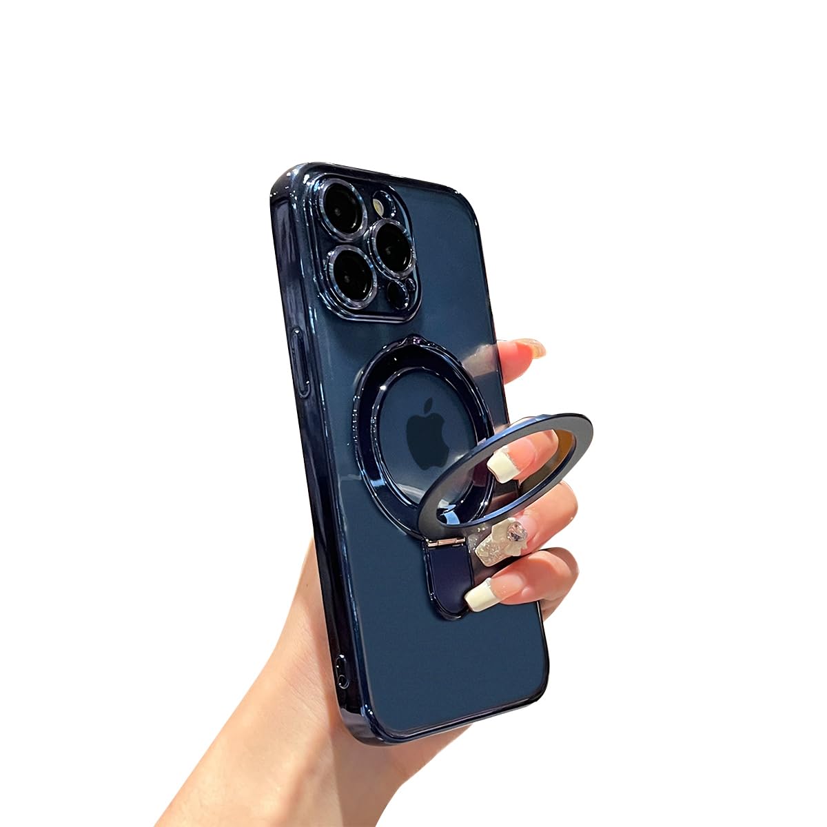 Threehundredfor iPhone 15 Pro Max Case Magnetic Build-in Stand with Camera Lens Protection MagSafe Shockproof Soft Protective Slim Phone Case for iPhone 15 ProMax Case 6.7 Inch - Clear Titanium Blue