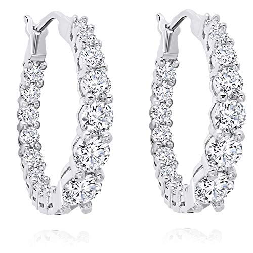 925 Sterling Silver CZ Inside Out Hoop Earrings for Women | 1 Inch Hypoallergenic Cubic Zirconia Hoop Earrings | Simulated Diamond Large Silver Earring Hoops by MAX + STONE