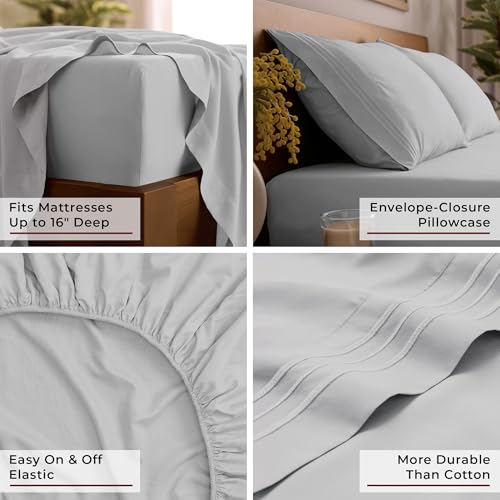 Image of Mellanni Twin XL Sheets Set - 3 PC Iconic Collection Bedding - Hotel Luxury, Extra Soft, Cooling Bed Sheets - Wrinkle, Fade, Stain Resistant (Twin Extra Long, Light Gray)