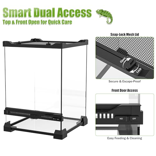 Image of Vertical Glass Reptile Enclosure Terrarium, 10 inch x 10 inch x 14 inch | 6 Gallon Fully Assembly & Front Opening Habitat Tank for Crested Geckos, Tree Frogs & Small Arboreal Reptiles