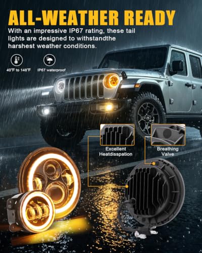 Image of SUPAREE DOT Round LED Headlights and Fog Lights Combo fit Jeep Wrangler JK