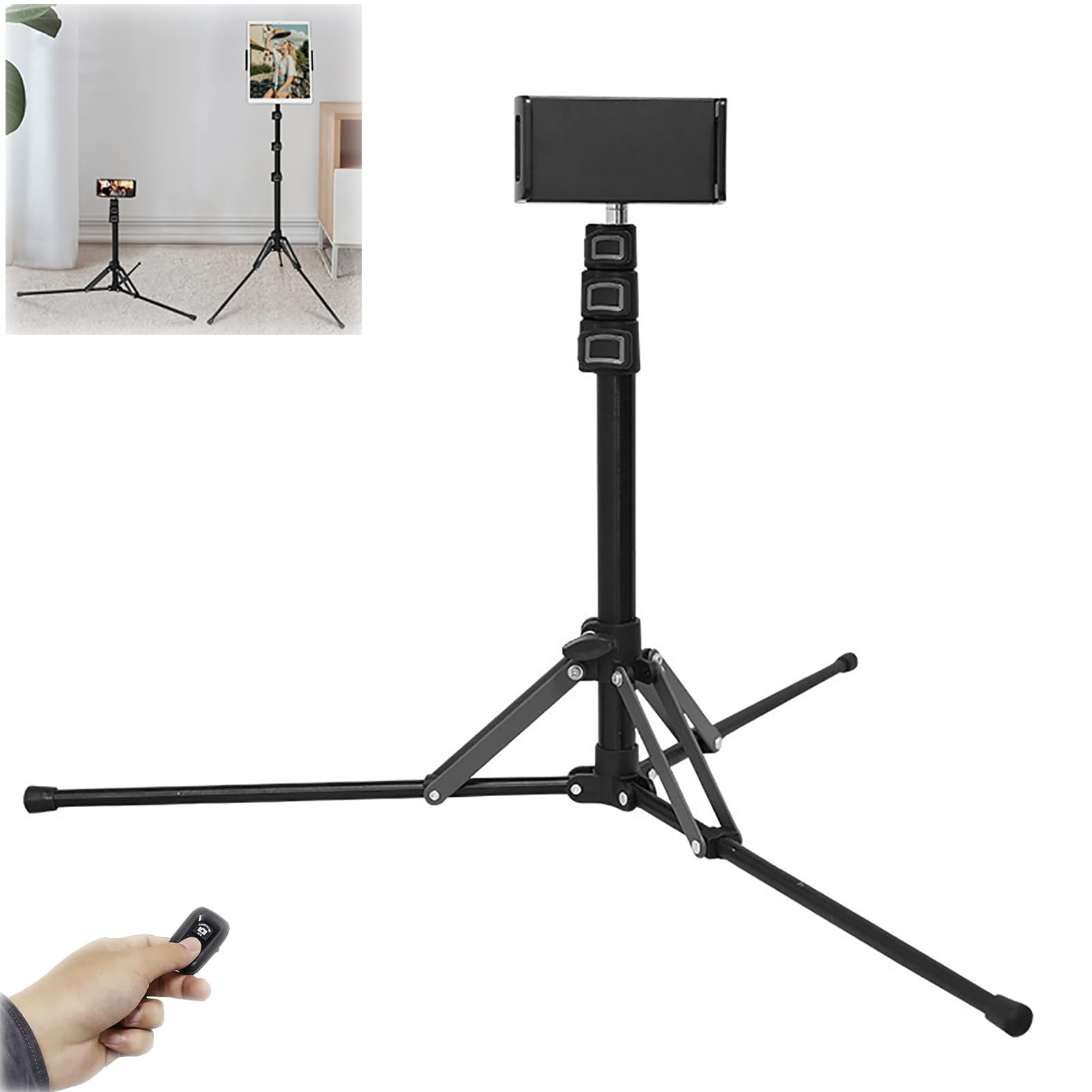 Trepied Tablette, Support Tablette sur Pied, Support Liseuse avec Tourne-Page à Distance, Porte Tablette Téléphone, Hauteur et Inclinaison Réglables