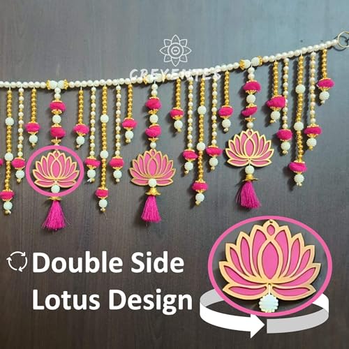 Image of CREYENTES 4 Feet (48 Inch) Toran For Door,Pink Lotus Style Toran, Bandanwar, Wall Hanging For Main Entrance,Door, Stylish & Handmade.