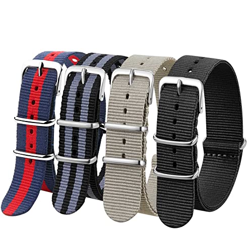 Verbstel Nylon Watchband Replacement Quick Release Heavy Buckle Watchstraps for Men Women (20MM Red Blue/Black Gray/Khaki/Black)