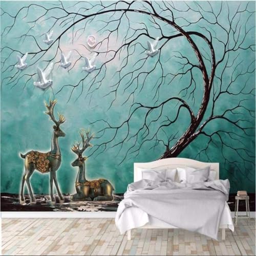 Mural 3D de ciervos y árbol XLMING para un hogar con alma 3