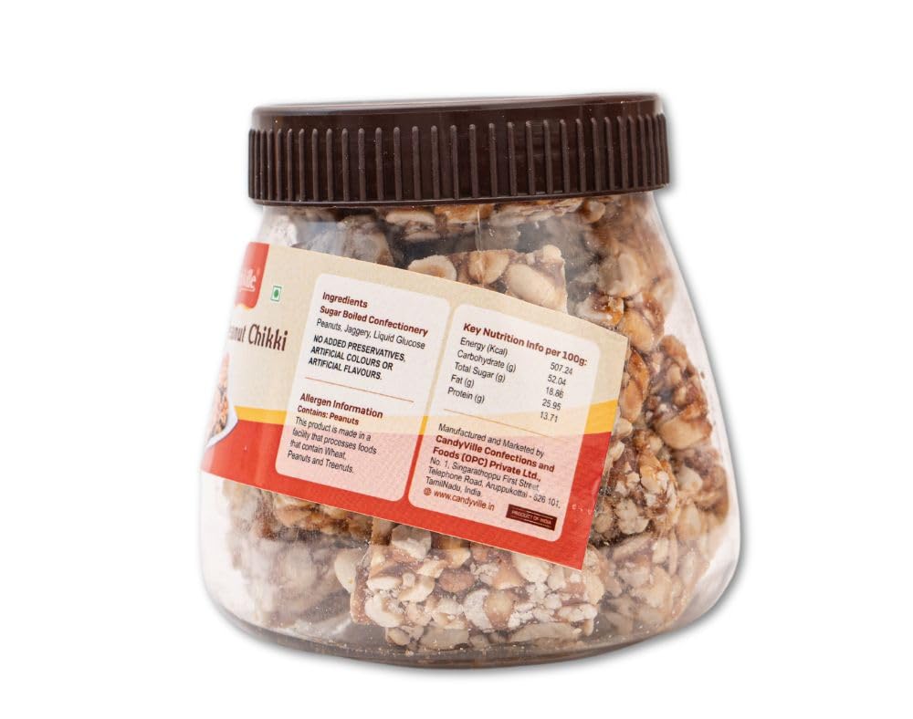 CandyVille Chopped Peanut Chikki (500 Gram - Pack Of 2 X 250G)|Chikki|Kadalai Mittai|Gazak|Traditional Sweets|Made With Jaggery|No Plastic Wrappers, 2