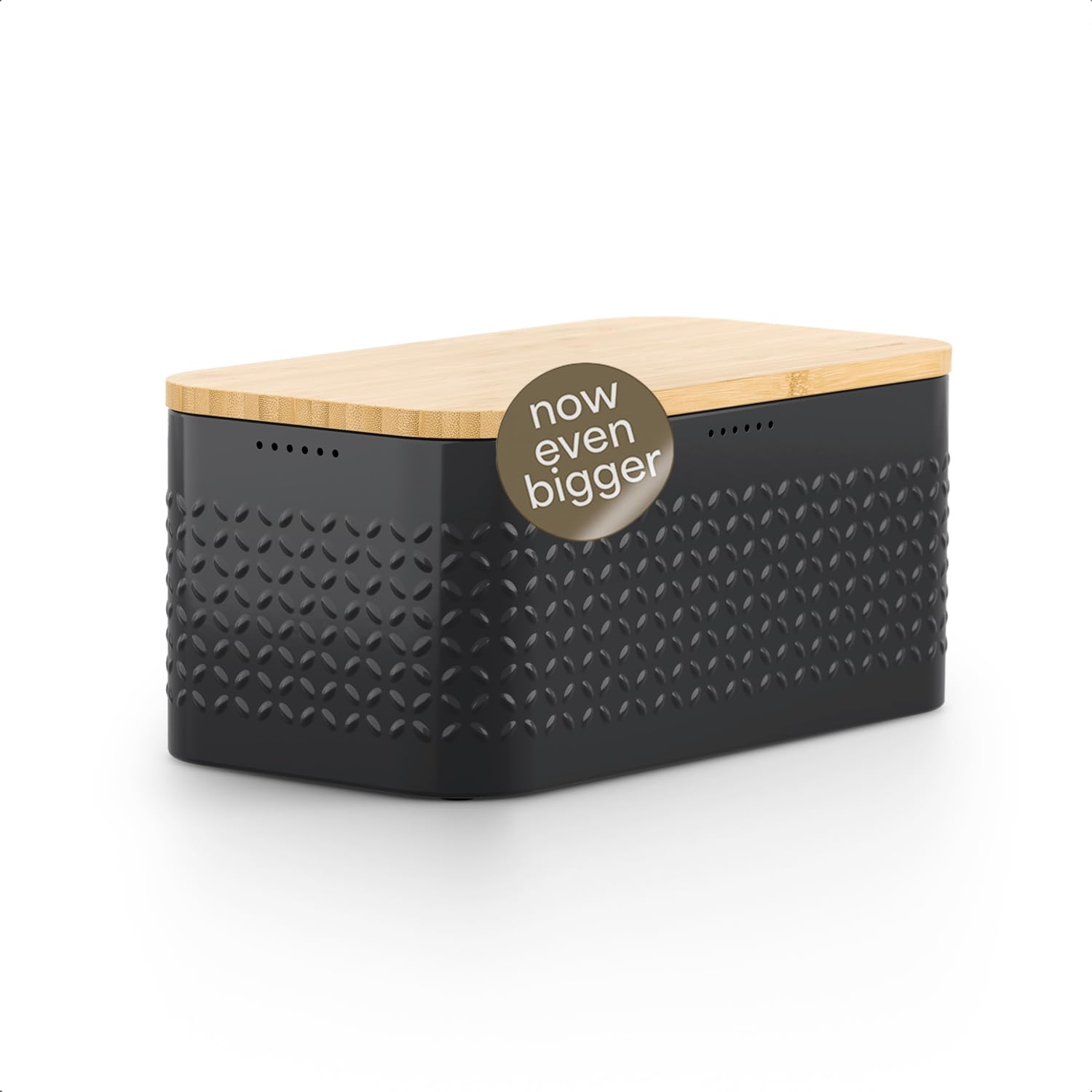 LARS NYSØM Brotkasten aus Metall I Brotbox für langanhaltende Frische mit rutschfesten Noppen I Brotdose mit hochwertigem Bambusdeckel verwendbar als Schneidebrett I 34x19x16cm (Carbon Black)