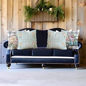 Farmhouse spring summer pillow covers 18×18 set of 4 buffalo plaid flower peony truck bloom pillows decorative quote throw pillows pillowcase decorations farmhouse decor for home decor  urban country home decor
