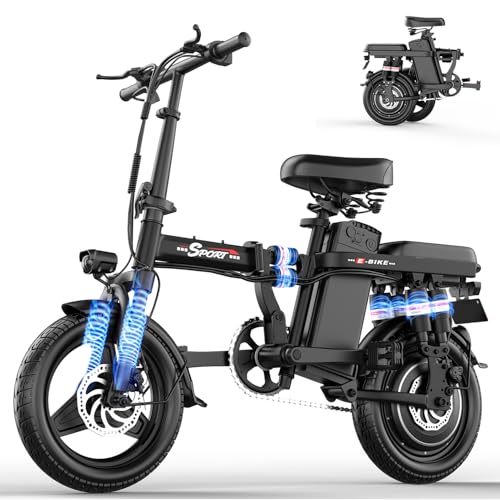ASKGO Electric Bike for Adults Teens, 800W/1200W Peak Folding Ebike, 22/25 MPH, 30/45 Miles Range, 14" Commuting E Bike with 48V 10AH Removable Battery, 3-Speed Modes, Portable Electric Mini Bike image 3