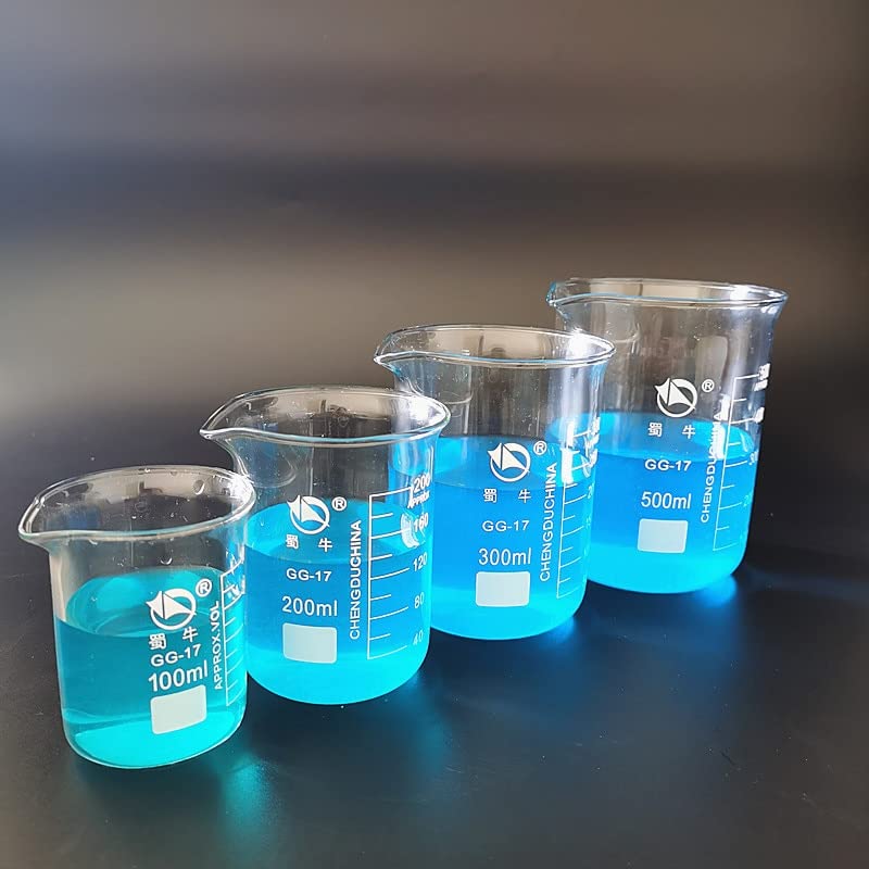 4 unids/Set 100ml/200ml/300ml/500ml Vaso de precipitados de Vidrio de Forma Baja, cristalería de Laboratorio de química