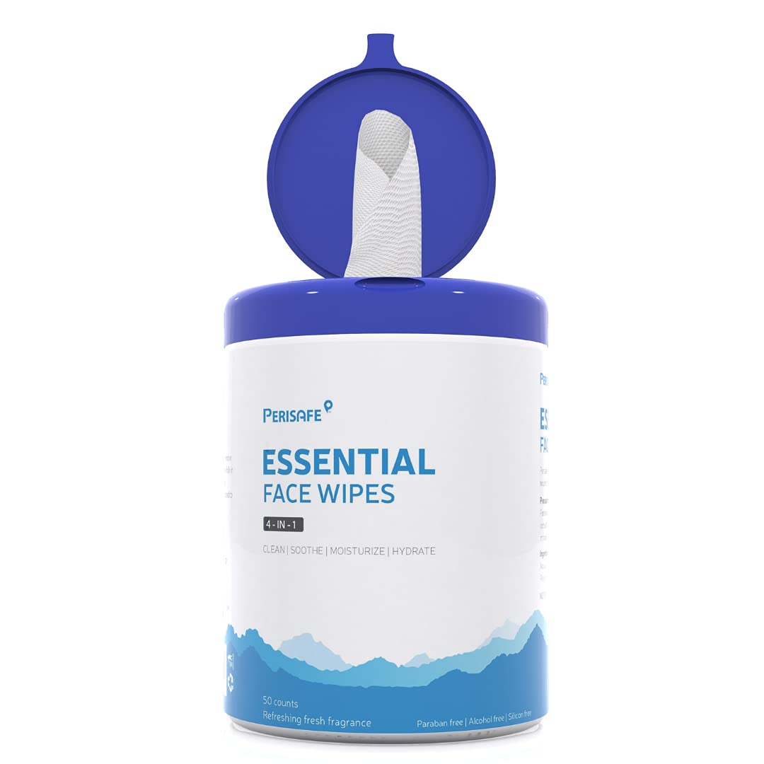Essential Face Wipes Canister | 4-IN-1 | pH Balanced | Free from Alcohol, Paraben, Silicon | Set of 50 Pulls (Pack of 1)