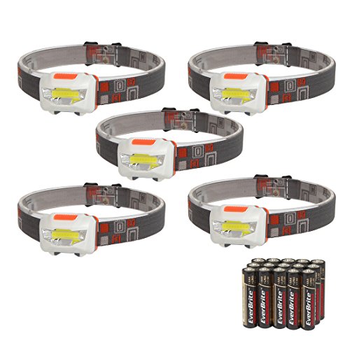EverBrite Headlamp Flashlight, 5-pack Super Bright COB Head Lamp Suitable for Running, Camping, Hiking, Climbing, Jobsite Working, Batteries Included