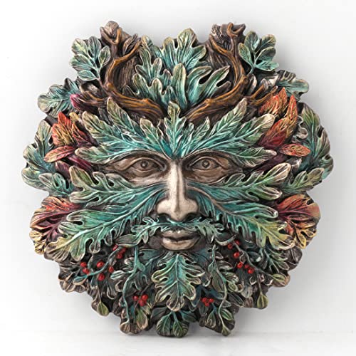Veronese Design 5 1/8 Inch Winter Solstice Antler Greenman Wall Sculpture Hand Painted Resin Plaque #TOP9