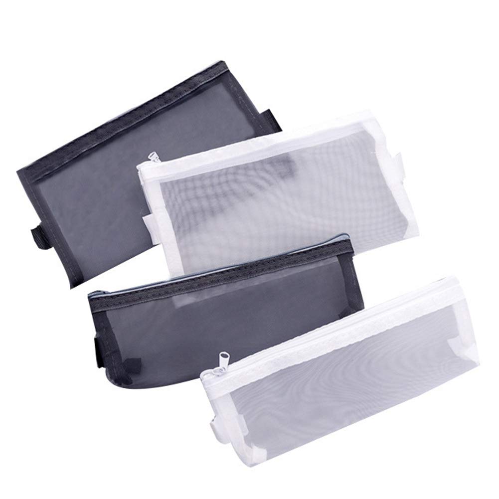 Ordertown Bolsa de lápices de estilo coreano, transparente de malla para bolígrafo, estuche para estudiantes, papelería, oficina, oficina, organizador de papelería, color blanco S