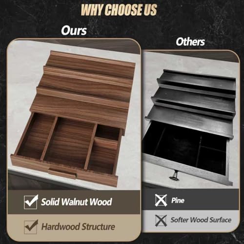 Gernshe Solid Walnut Cologne Organizer for Men,Cologne Stand,3 Tier Wooden Cologne Holder Shelf Display,Perfume Stand Organizer with Drawer Storage,Gift for Men Dad Husband,Mens Valentines Day Gifts — view 5