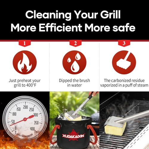 Image of XUDAKAIXIN Grill Brush Bristle Free,BBQ Replaceable Scraper Cleaning Head,Safe Grill Accessories for Cast Iron Grates /Porcelain /Weber Gas /Charcoal Grill,Grill Brush for Outdoor Grill-Yellow