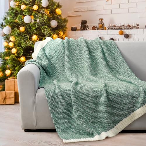 Image of Snuggle Sac Green Blanket Twin Size Bedding Blankets, Super Soft Warm Cozy Knit Blankets for Sofa, Bed, Living Room, Heather Green, 60x80 inches,