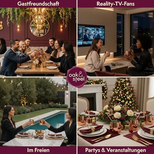 Foto von Oak & Steel - 4 Edelstahl Roségold Weingläser ohne Stiel, 4 Metallstrohhalme & Reinigungsbürste, 350 ml - Doppelwandig, Robust & Unzerbrechlich - Geschenkset für Weihnachten